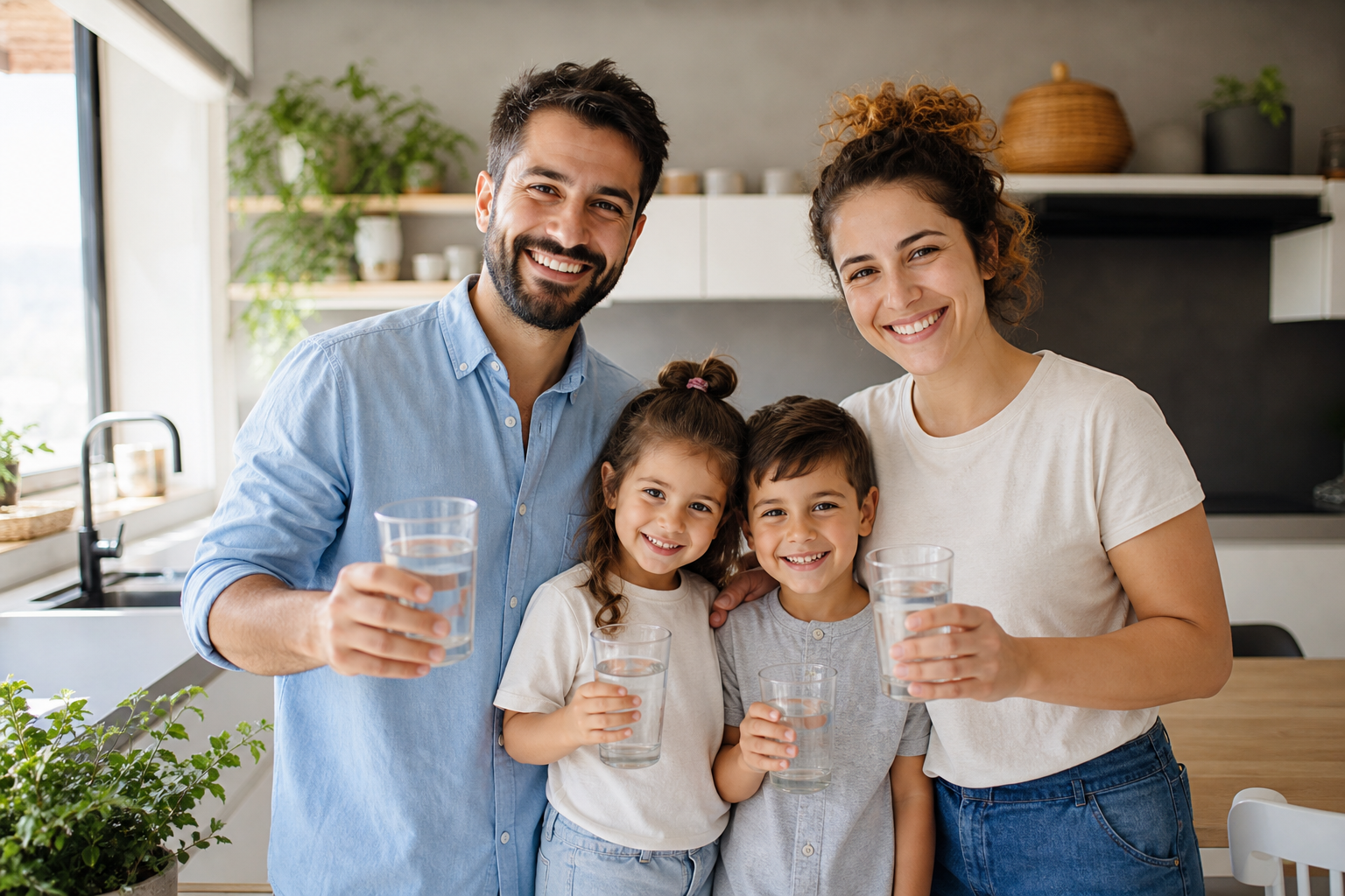 משפחה נהנית ממים נקיים מפאזמק